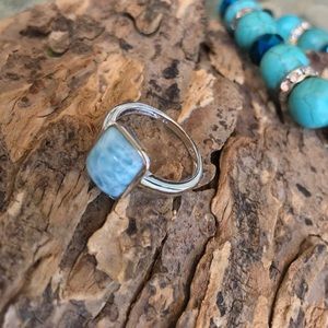 WG Rhodium Over SS 6.0 CTW Larimar Size 7  Ring